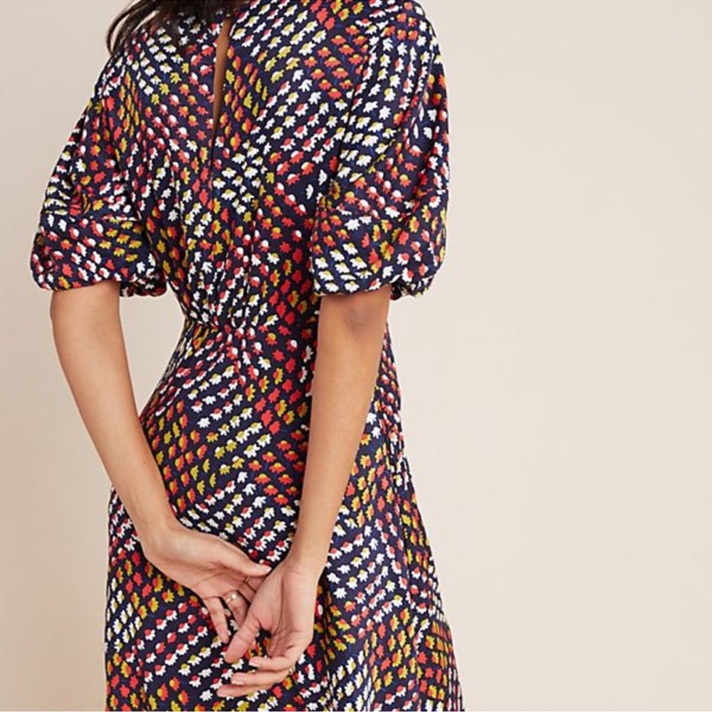 Anthropologie Maeve Melody Mini Dress Puff Short Sleeve Floral Print 4 Petite - Picture 3 of 16